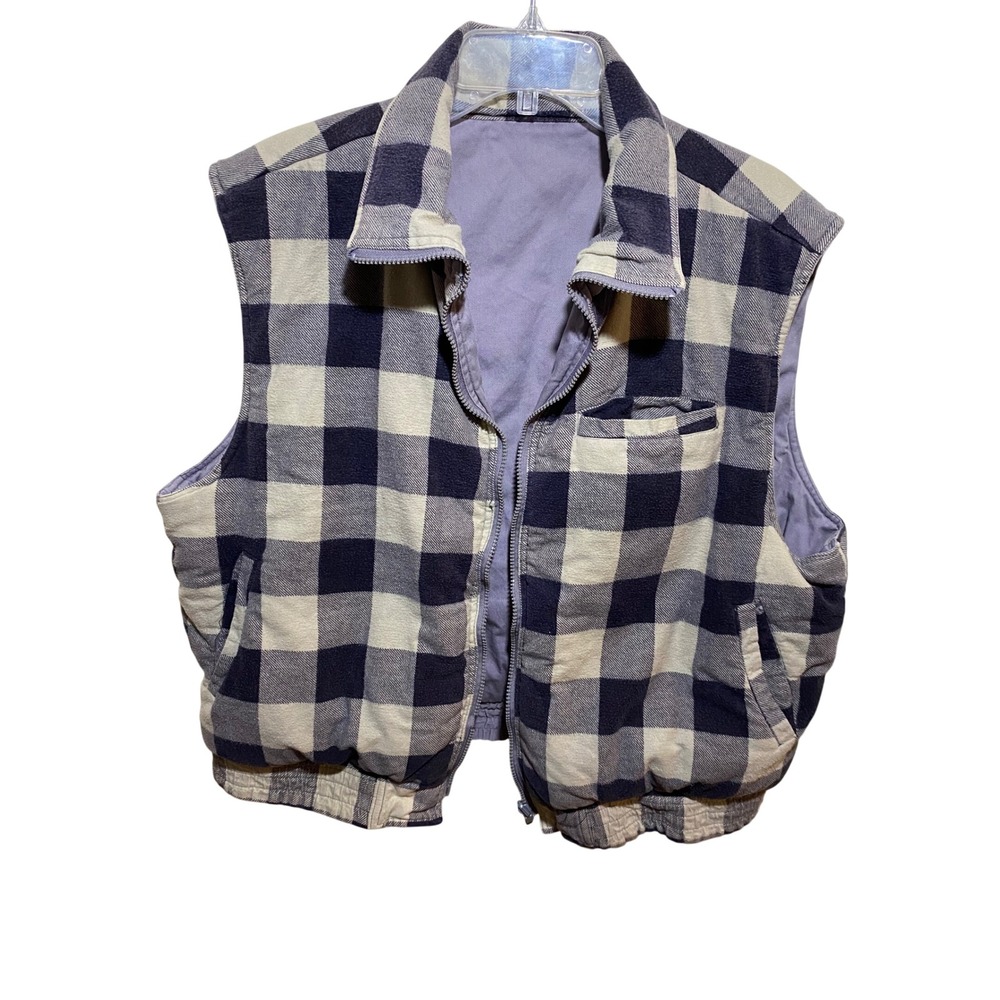 Woodland Reversible Utility Vest Mens XL Grey Twill Buffalo Plaid Flannel Pocket
